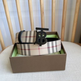 [BURBERRY-버버리] 체크 레더 TB 벨트