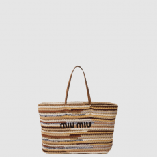[MIUMIU-미우미우] 라피아 앤 코튼 토트백