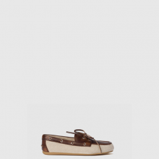 [MIUMIU-미우미우] 캔버스와 표백된 가죽 보트 슈즈 5D376E