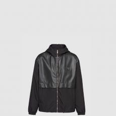 [PRADA-프라다] 실크 및 가죽 블루종 재킷