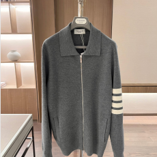 [THOM BROWNE-톰브라운]4바 카라 니트 집업 가디건