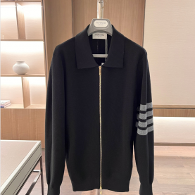 [THOM BROWNE-톰브라운]4바 카라 니트 집업 가디건 