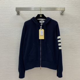 [THOM BROWNE-톰브라운] 울 니트 집업 후드