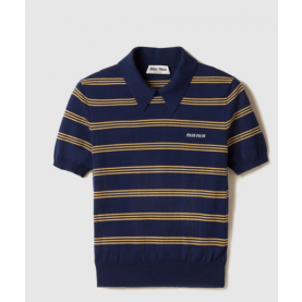 [MIUMIU-미우미우] 스트라이프 캐시미어 및 실크 폴로 스웨터 MMLA18