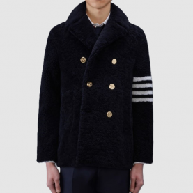 [THOM BROWNE-톰브라운]4-0바 스트라이프 시어링 피코트(무스탕)