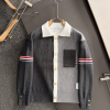[THOM BROWNE-톰브라운]3색 스트라이프 가디건 스탠드 칼라 울 스웨터