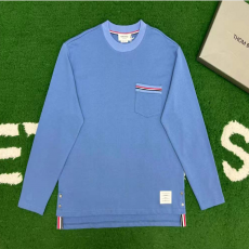 [THOM BROWNE-톰브라운]2025 스트라이프 테이프 포켓 블루컬러 롱슬리브 티셔츠